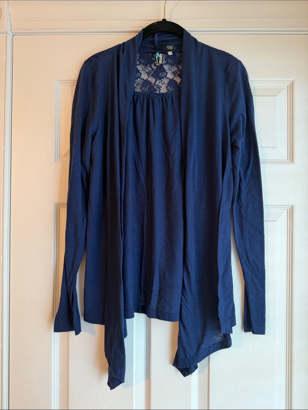 Weavers Navy Lace-Back Open Cardigan